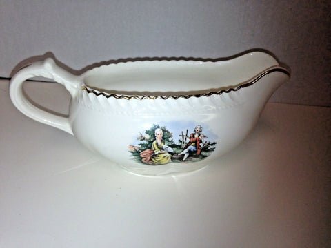 Image of The Harker Pottery Gravy Boat George Martha Colonial Couple Made in USA 22kt