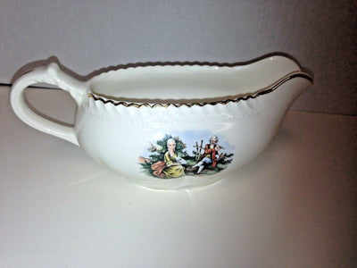 The Harker Pottery Gravy Boat George Martha Colonial Couple Made in USA 22kt