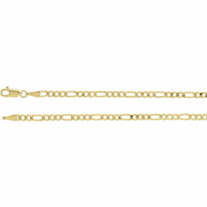 7" inch FIGARO Bracelet Solid 14k Yellow Gold 3.0 mm wide Chain  FREE Shipping