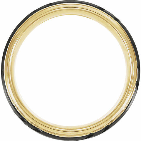 Image of SIZE 8 - 18k Yellow Gold Plated Tungsten Grooved Band with Black PVD 8mm Wide