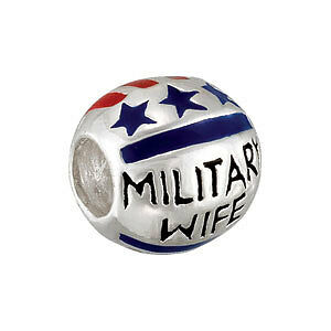 Image of Kera MILITARY WIFE Bracelet Bead - Enamel & Sterling Silver 9mm FREE Shipping