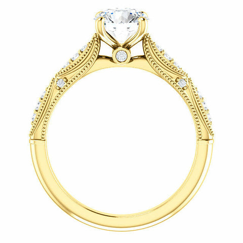 Image of 14K Yellow Gold Round Forever One Moissanite & 1/10 CTW Diamond Engagement Ring