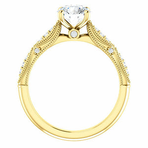 14K Yellow Gold Round Forever One Moissanite & 1/10 CTW Diamond Engagement Ring