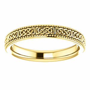 SIZE 4 -14K Yellow Gold 3mm Wide Celtic-Inspired Milgrain Wedding Band / Ring