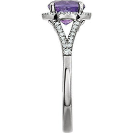 14K White Gold 1/5 ct tw Diamond & Amethyst Ring February Birthstone Jewelry
