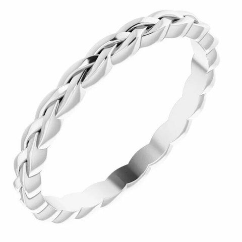 Image of New 2mm 14K White Gold Woven Rope Wedding Band Stackable Ring Bridal Jewelry