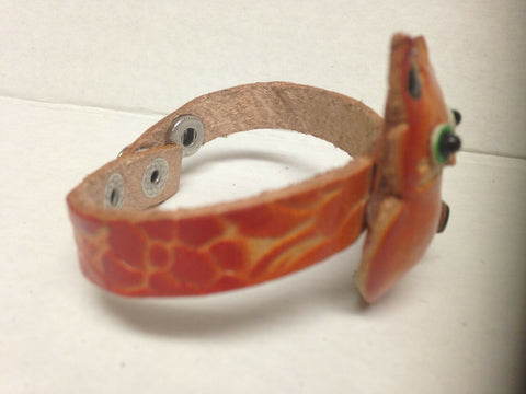 Image of Handmade Orange Cat Leather Bracelet Animal Collection with Snap Closure New