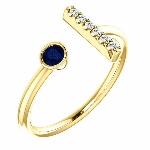 Image of 14k Yellow Gold Genuine Sapphire and .05 ctw Diamond Bar Fashion Ring Size 7