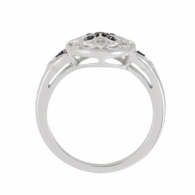 SIZE 7 - Sterling Silver Sapphire and Diamond Vintage Style Ring FREE Shipping