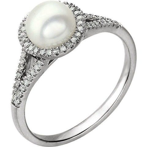 Image of Freshwater Pearl & 1/5 ct tw Diamond 14k White Gold Ring June Birthstone Jewelry