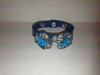 Handmade Double Blue Flower Leather Bracelet Two Snap Closure Unique Gift Idea