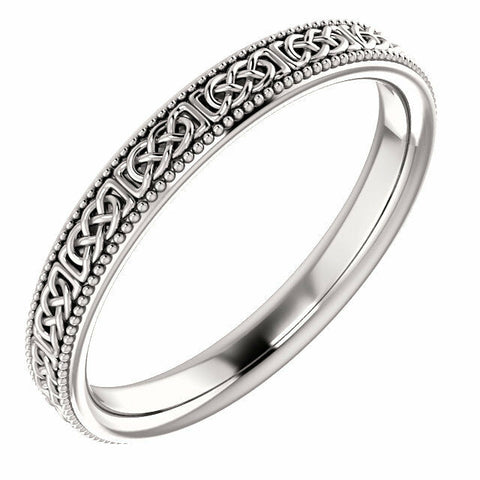 Image of SIZE 5.5 - 14K White Gold 3mm Wide Celtic-Inspired Milgrain Wedding Band / Ring