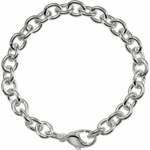 7.5 Inch Solid Sterling Silver Cable Link Charm Bracelet 8 mm Wide Lobster Clasp