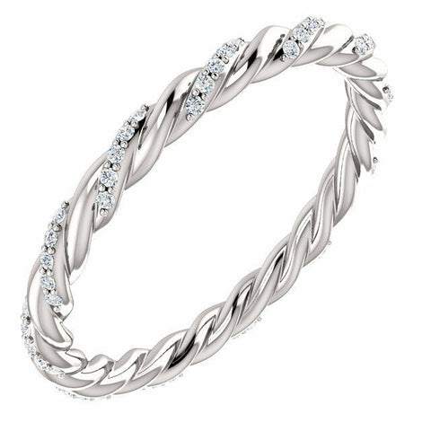 Image of SIZE 4 - 14K White Gold 1/8 CTW Diamond Rope Eternity Band 3mm Wide 40% off MSRP