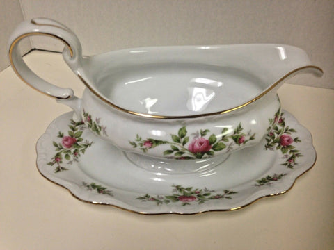 Image of Vintage Gravy Boat & Underplate Moss Rose by JOHANN HAVILAND Bavarian Backstamp