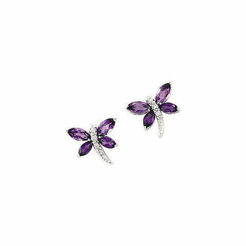 Image of Dragonfly Earrings set in 14K White Gold with Amethyst and .04 CTW Diamonds