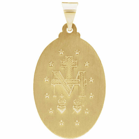 Image of 14K Yellow Gold Miraculous Mary 29x20mm Oval Hollow Center Pendant Medal New