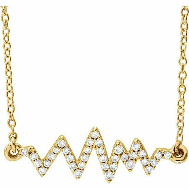 14K Yellow Gold 1/6 CTW Diamond Heartbeat 16-18" Necklace with Adjustable Chain