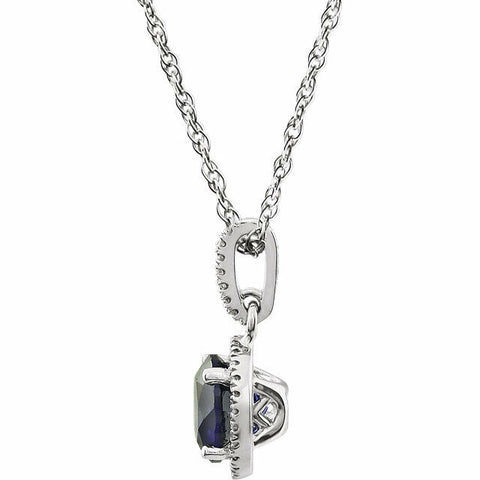 Image of 14K White 1/10 ct tw Diamond & Created Blue Sapphire Birthstone Necklace New