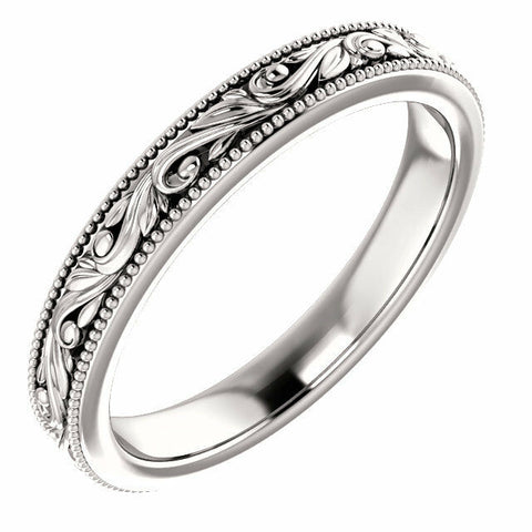 Image of SIZE 5 - Engraved Scroll Design 14k White Gold Wedding Band 3.2mm Wide