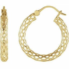 14K Yellow Gold Diamond Cut Pierced Tube Hoop Earrings 21 x 2.5 mm Hinged Posts