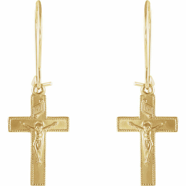 Crucifix Cross Earrings 14kt Yellow Gold Religious Jewelry Gifts + Free Shipping