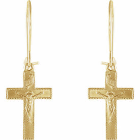 Crucifix Cross Earrings 14kt Yellow Gold Religious Jewelry Gifts + Free Shipping