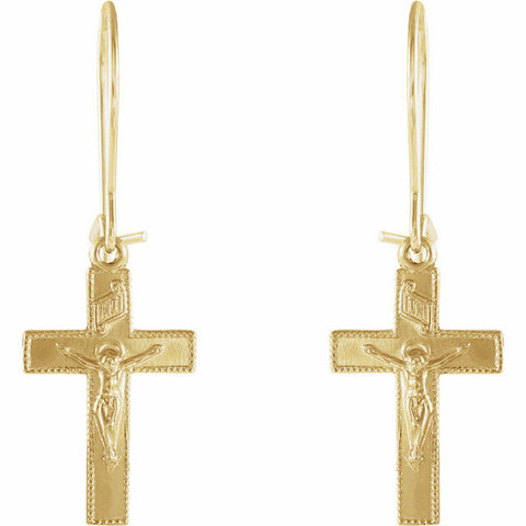 Image of Crucifix Cross Earrings 14kt Yellow Gold Religious Jewelry Gifts + Free Shipping