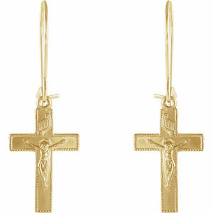 Crucifix Cross Earrings 14kt Yellow Gold Religious Jewelry Gifts + Free Shipping