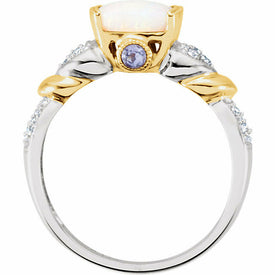 Genuine Opal Tanzanite and 1/6 CTW Diamond Ring 14kt White & Yellow Gold