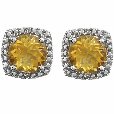 Image of Sterling Silver 6mm CITRINE & .015 ct tw Diamond Earrings Birthstone Jewelry
