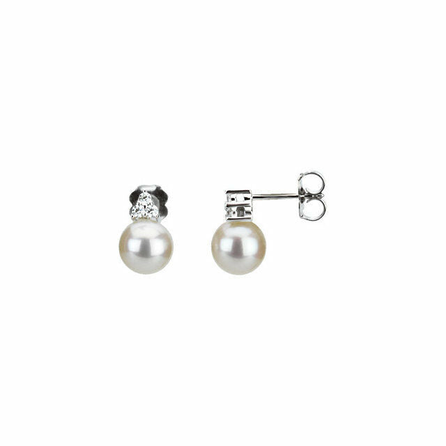14K White Gold Freshwater Cultured Pearl and Diamond Earrings FREE Shipping New
