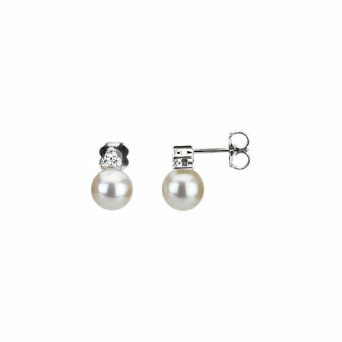 Image of 14K White Gold Freshwater Cultured Pearl and Diamond Earrings FREE Shipping New