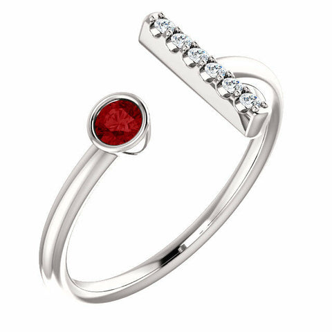 Image of 14k White Gold Genuine Ruby and .05 ctw Diamond Bar Fashion Ring Size 7