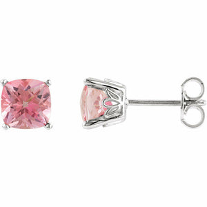 Sterling Silver 7x7mm Baby Pink Passion Topaz Antique Square Scroll Earrings