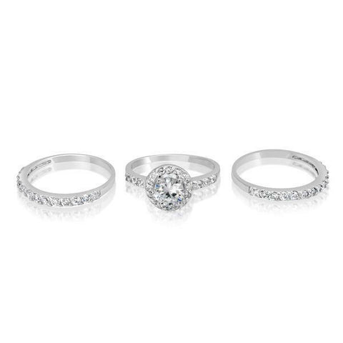 Image of SIZE 8 - Engagement Ring Set Halo Style CZ Cubic Zirconia and Sterling Silver