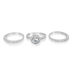 SIZE 8 - Engagement Ring Set Halo Style CZ Cubic Zirconia and Sterling Silver