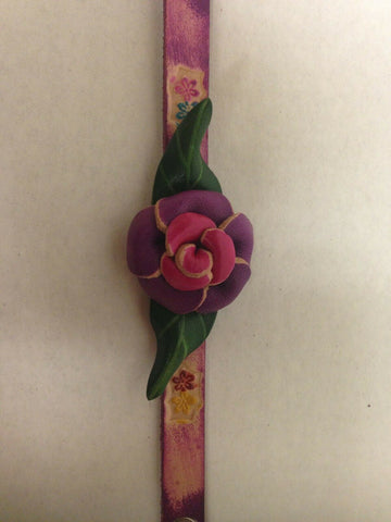 Image of Handmade Pink and Purple Flower Leather Bracelet 2 Snap Closure Unique Gift Idea