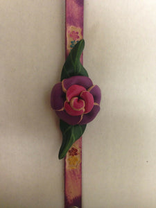 Handmade Pink and Purple Flower Leather Bracelet 2 Snap Closure Unique Gift Idea