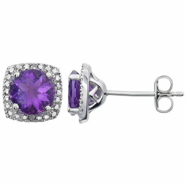 Sterling Silver 6mm Amethyst & .015 ct tw Diamond Earrings Birthstone Jewelry