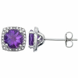 Sterling Silver 6mm Amethyst & .015 ct tw Diamond Earrings Birthstone Jewelry
