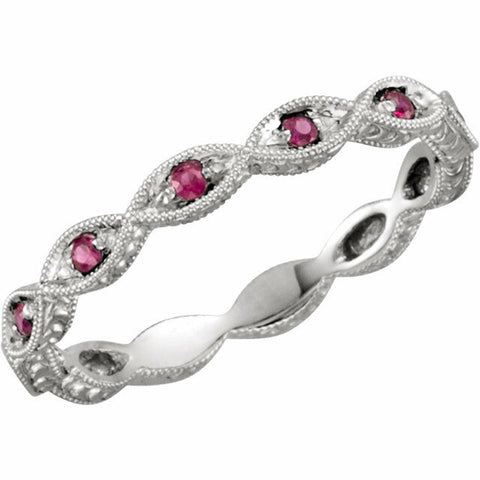 Image of SIZE 7 - Genuine Ruby Stackable Anniversary Band / Ring set in 14kt White Gold