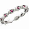 SIZE 7 - Genuine Ruby Stackable Anniversary Band / Ring set in 14kt White Gold