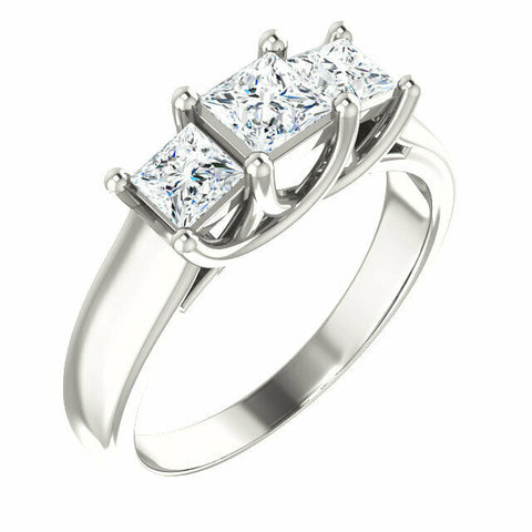 Image of SIZE 6 - Princess Sterling Silver Cubic Zirconia Three-Stone Engagement Ring