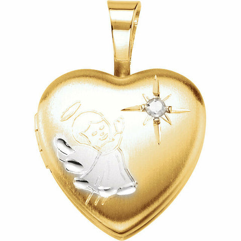 Image of Diamond Accent Angel Heart Locket Gold Plated Sterling Silver 12 x 12mm New