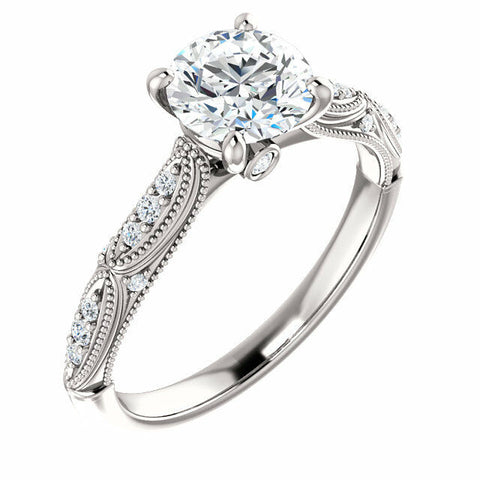 Image of Platinum 6.5mm Round Forever One Moissanite & 1/10 CTW Diamond Engagement Ring