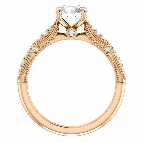 Image of 14K Rose Gold Round Forever One Moissanite & 1/10 CTW Diamond Engagement Ring