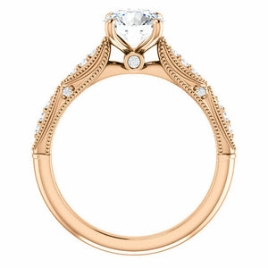 14K Rose Gold Round Forever One Moissanite & 1/10 CTW Diamond Engagement Ring