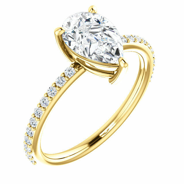 14K Yellow Gold Pear Forever One Moissanite & 1/5 CTW Diamond Engagement Ring