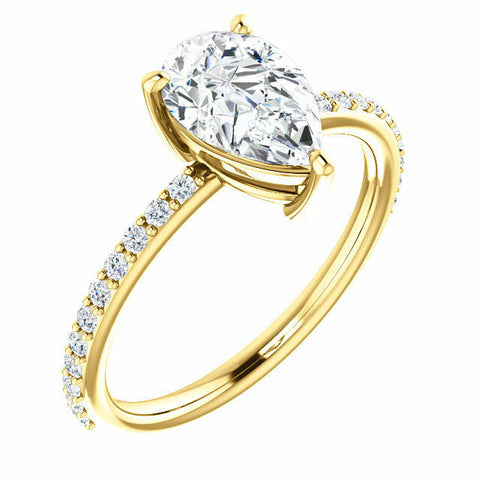 Image of 14K Yellow Gold Pear Forever One Moissanite & 1/5 CTW Diamond Engagement Ring